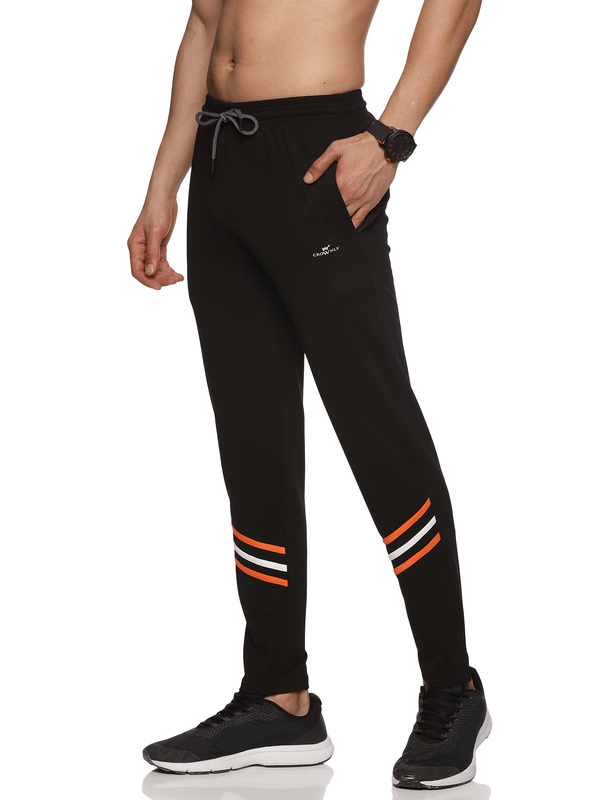 Crownly Track Pant Black with orange and white strip - Crownlykart