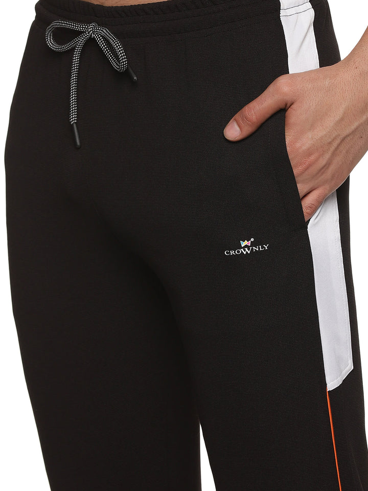 Crownly Track Pant Black with White and Orange Strip - Crownlykart